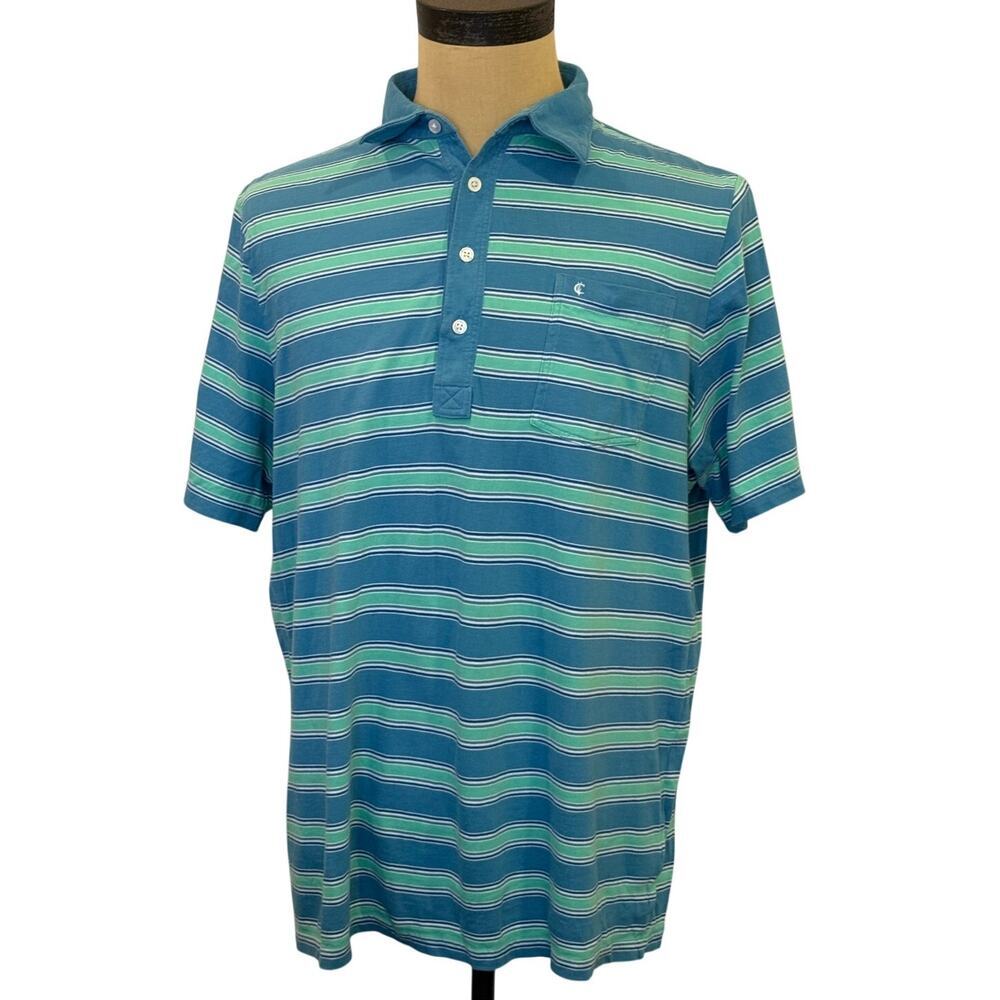 CRIQUET Blue Green Striped Polo Shirt Top Men XL 100% cotton